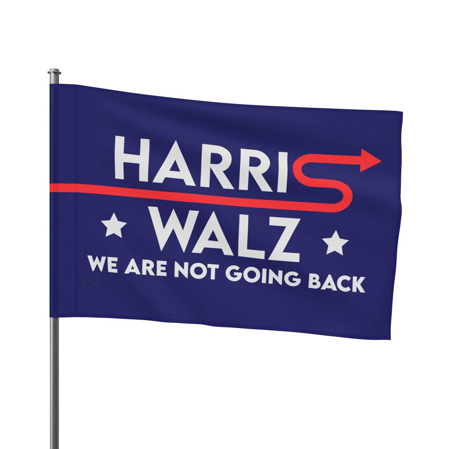 Blue Kamala Harris 2024 Flag - "Harris Walz We Are Not Going Back!" - Red Arrow Forward Design