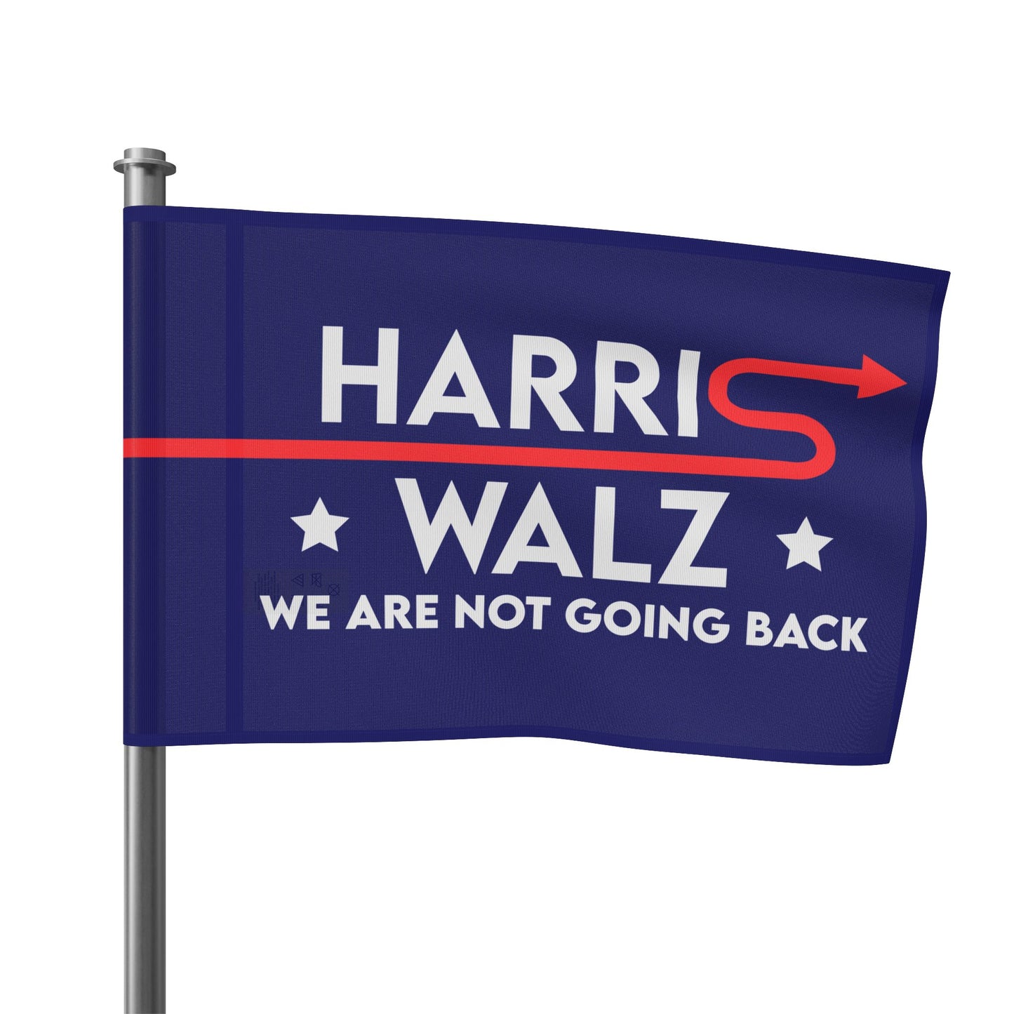 Blue Kamala Harris 2024 Flag - "Harris Walz We Are Not Going Back!" - Red Arrow Forward Design