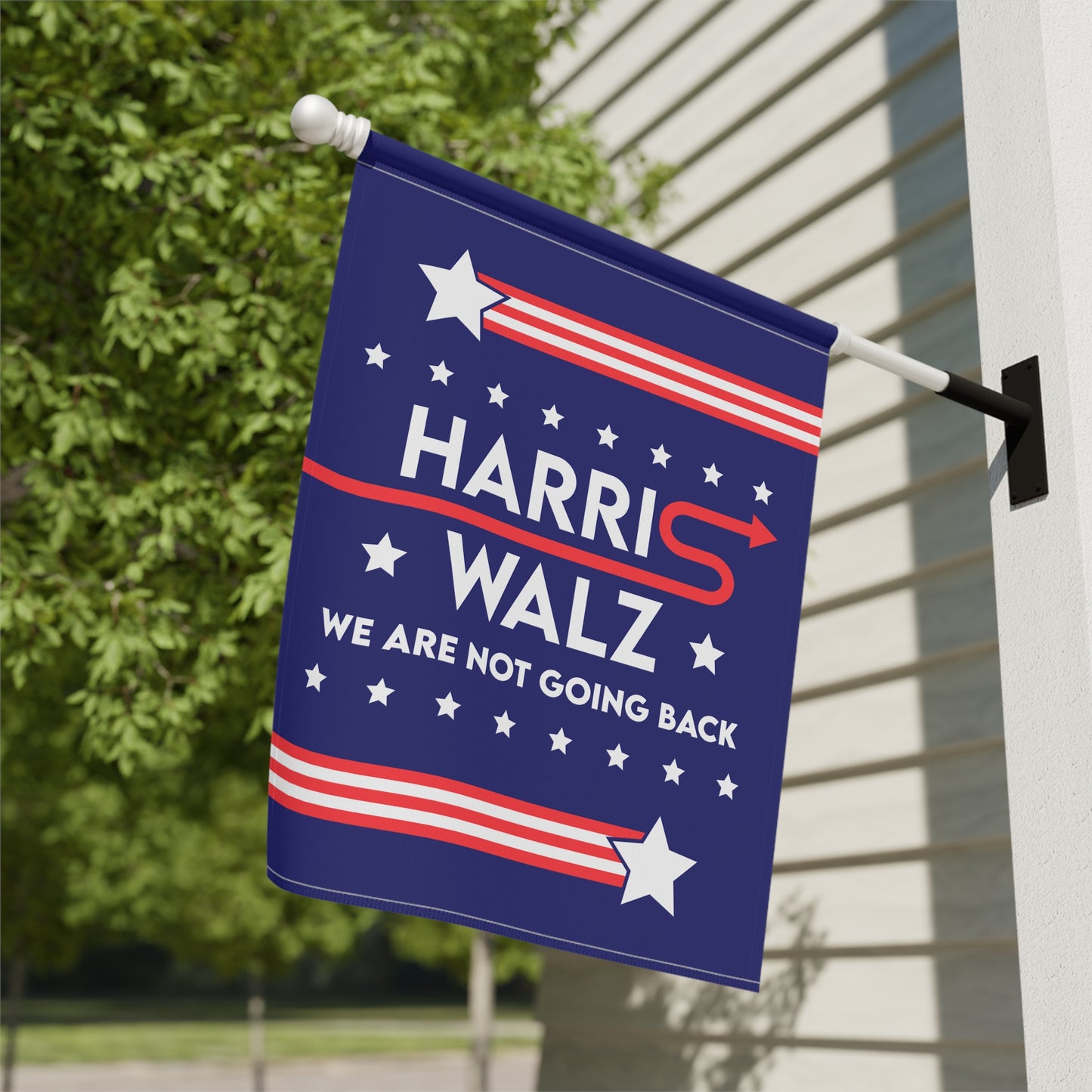 Blue "Harris Walz" Garden Flag - Double-Sided, Comet & Stars Design - Two Sizes Available