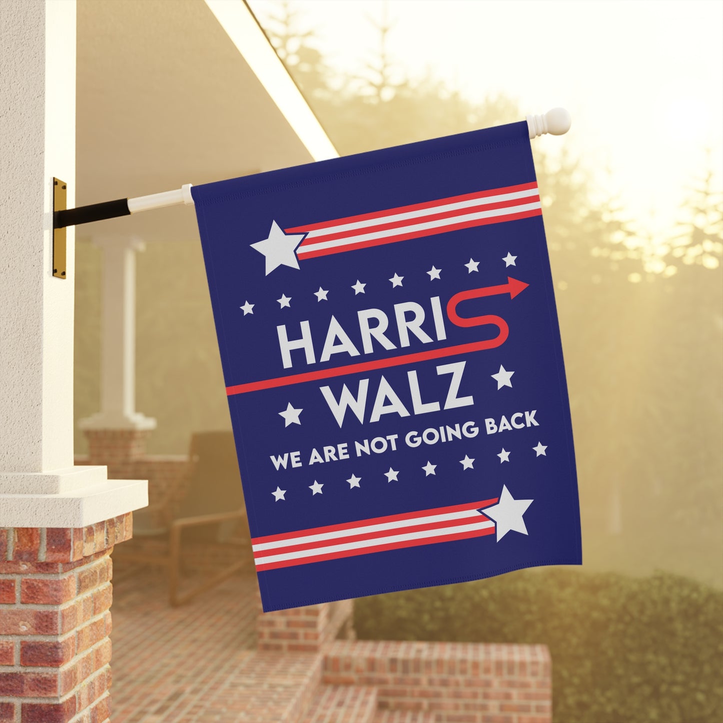 Blue "Harris Walz" Garden Flag - Double-Sided, Comet & Stars Design - Two Sizes Available