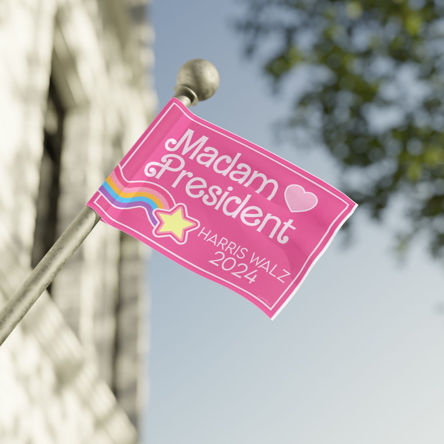 Madam President Kamala Harris and Tim Too! Flag - Stylish & Bold in Pink