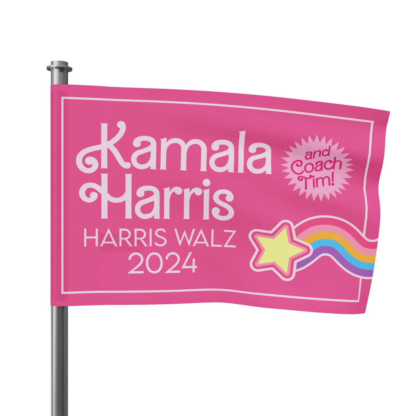 Kamala Harris and Coach Tim! Flag - Stylish & Bold in Pink