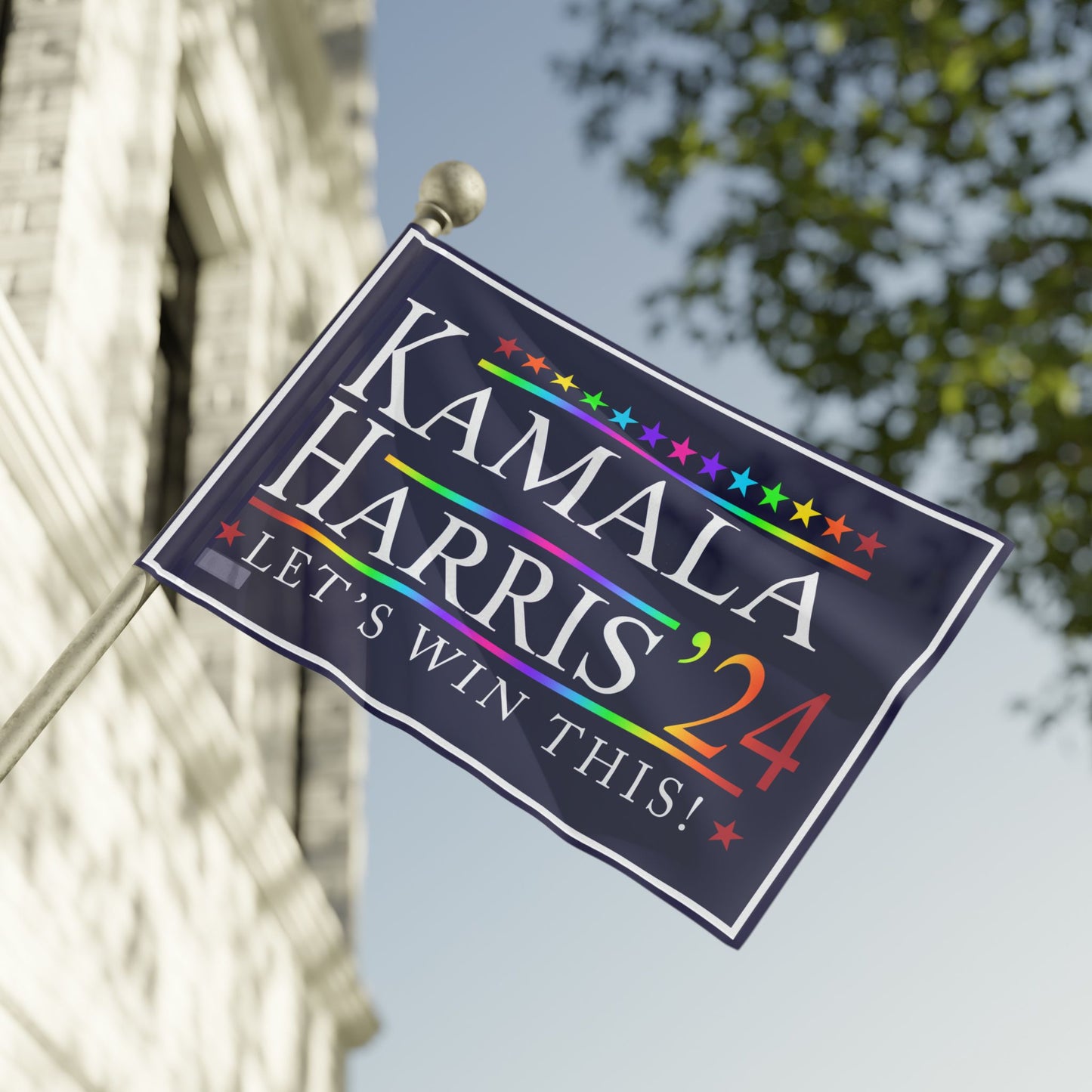 Kamala Harris 2024 "Lets Win This!" Rainbow flag in 3 sizes!