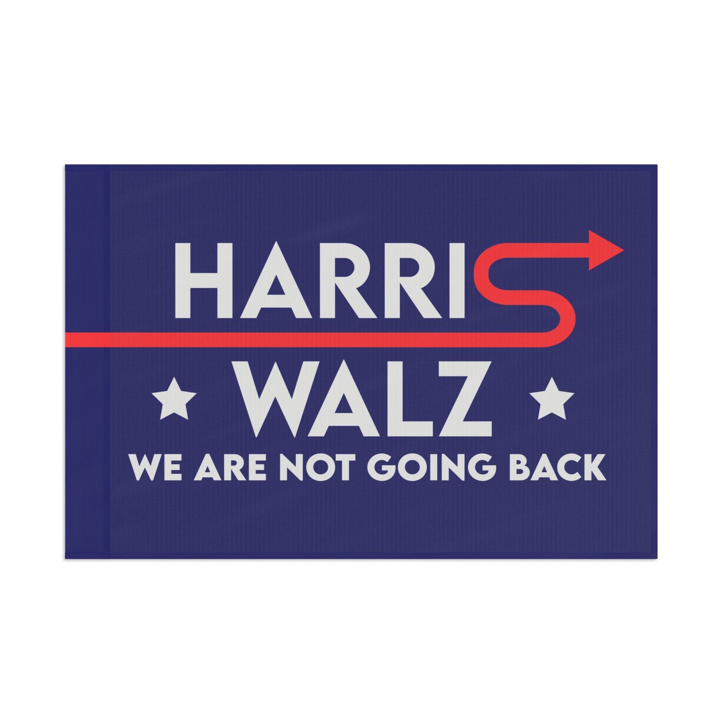 Blue Kamala Harris 2024 Flag - "Harris Walz We Are Not Going Back!" - Red Arrow Forward Design