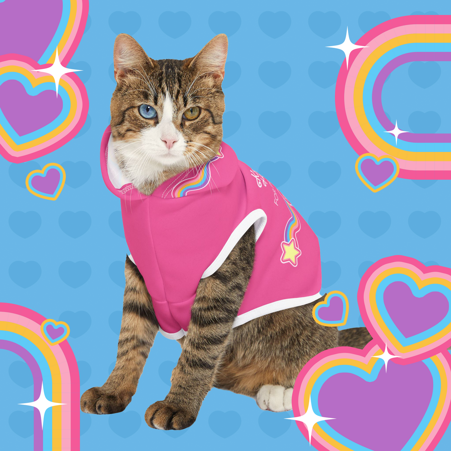 Kamala Harris 2024 Pink Pet Hoodie - Cute Rainbow Star Design